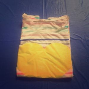 Rainbow striped T-shirt with yellow sparkly heart